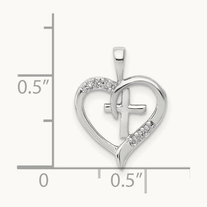 AA Diamond Heart Cross Pendant, 14K White Gold