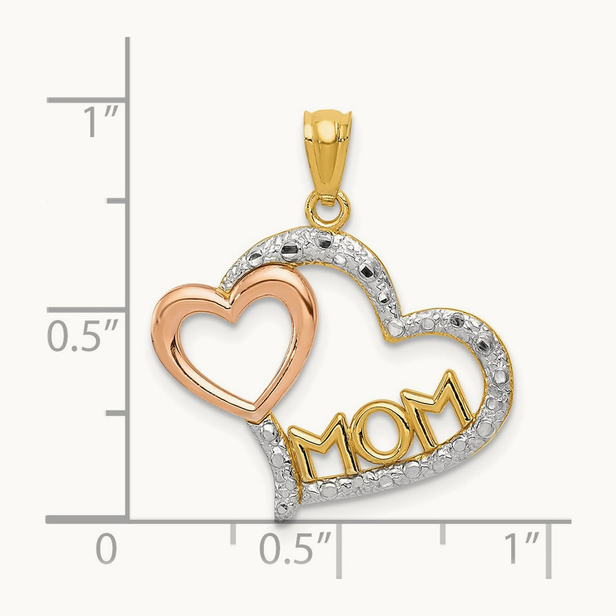 w/White Rhodium Diamond-cut MOM in Heart w/Heart Pendant, 14K Two-tone