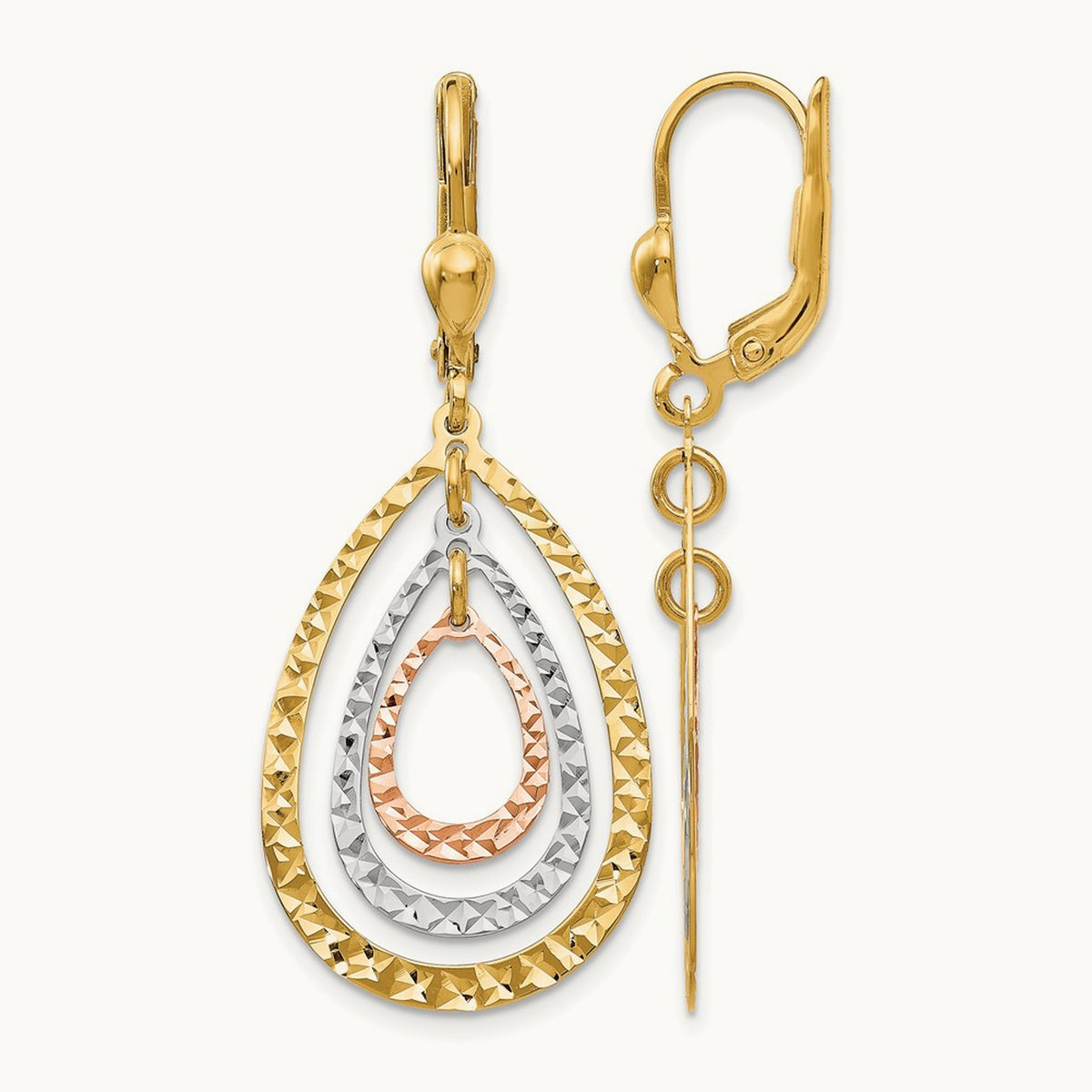 Tri-color Polished and D/C Leverback Earrings, 14K — Leslie's