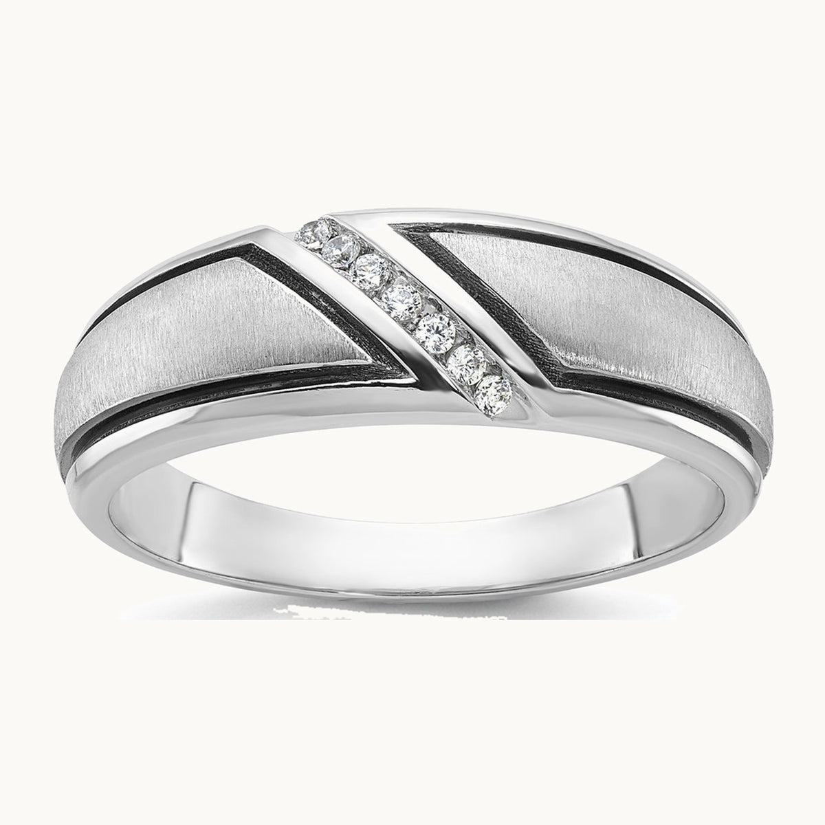 IBGoodman 14K White Gold with Black Rhodium Men's Polished and Satin 1/15 Carat AA Quality Diamond Ring