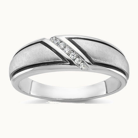 IBGoodman 14K White Gold with Black Rhodium Men's Polished and Satin 1/15 Carat AA Quality Diamond Ring