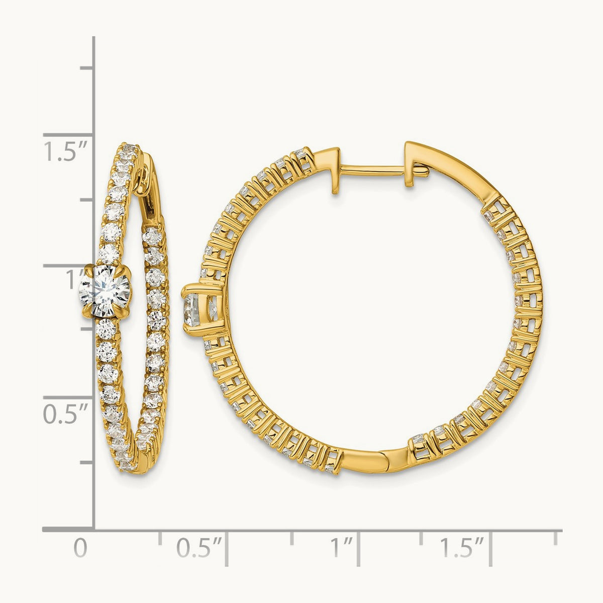Hinged in/Out Hoop Earrings, 3.00 ct tw Lab-Grown Diamond — 14K Yellow Gold