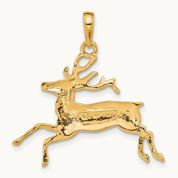 Deer Running Pendant, 14K
