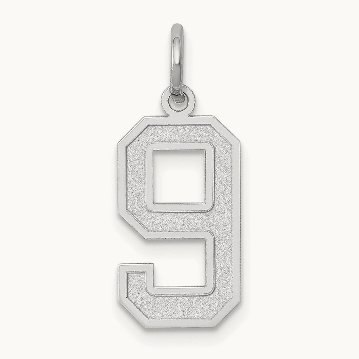 Medium Satin Number 9 Charm — 14K White Gold