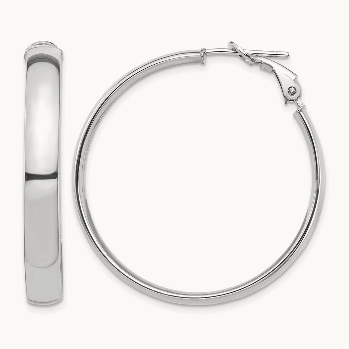 High Polished Omega Back Hoop Earrings — 14K White Gold, 5mm