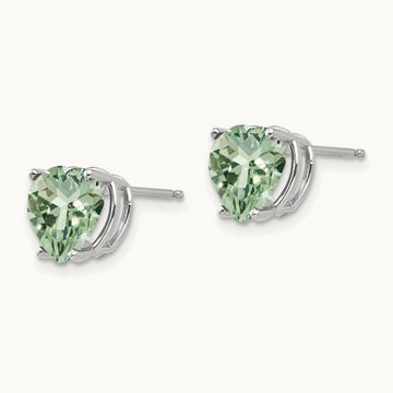Heart Green Quartz Earring, 8mm, 14K White Gold