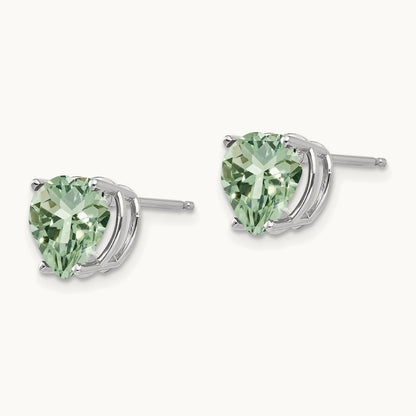 Heart Green Quartz Earring, 8mm, 14K White Gold