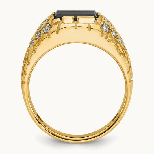 IBGoodman Men's Onyx and Diamond Nugget Complete Ring, 14K