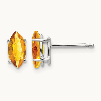 8x4mm Citrine Marquise Stud Earring, 14K White Gold
