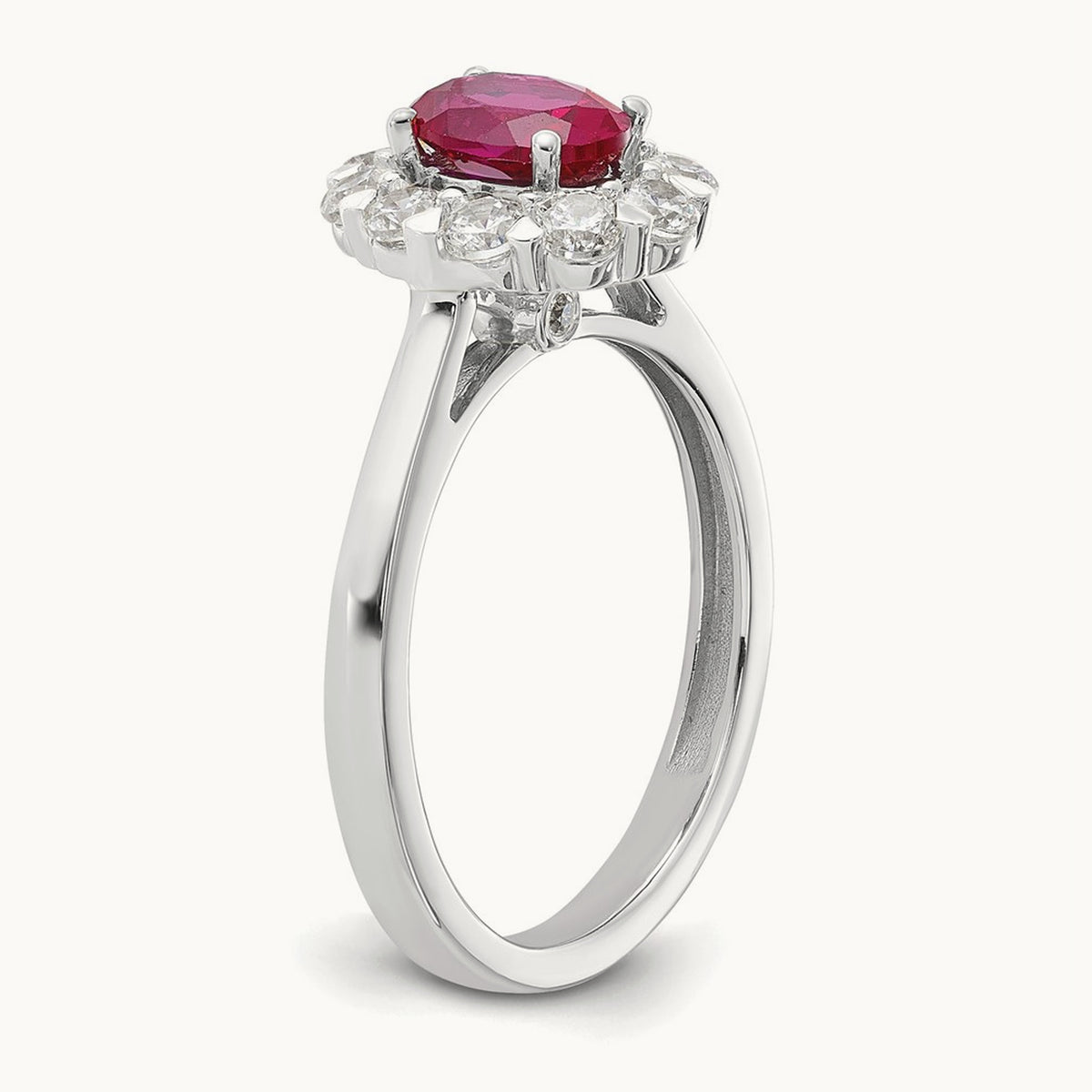 Created Ruby Halo Ring, 0.50 ct tw Lab-Grown Diamond — photo set