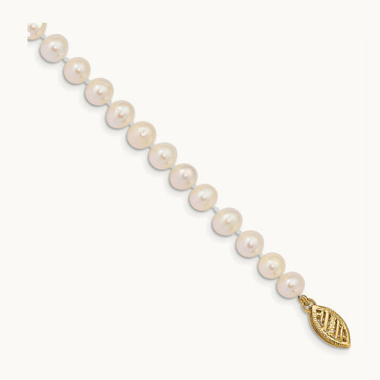 5- White FW Cultured Pearl 8.25in Bracelet, 6mm, 14K