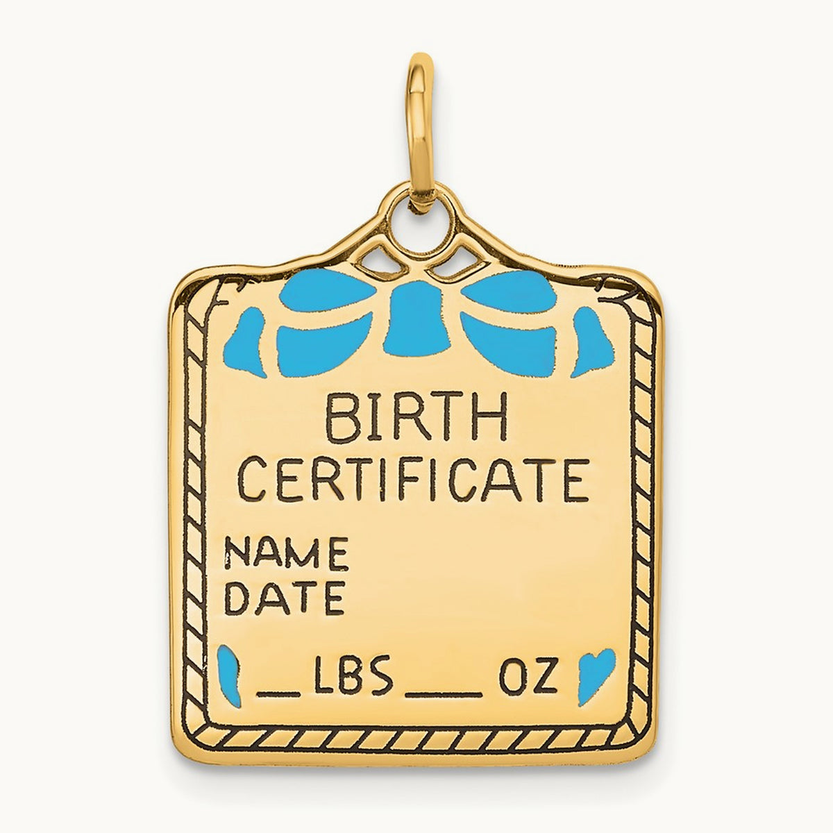 Enameled Blue Engravable Birth Certificate Charm — 25mm
