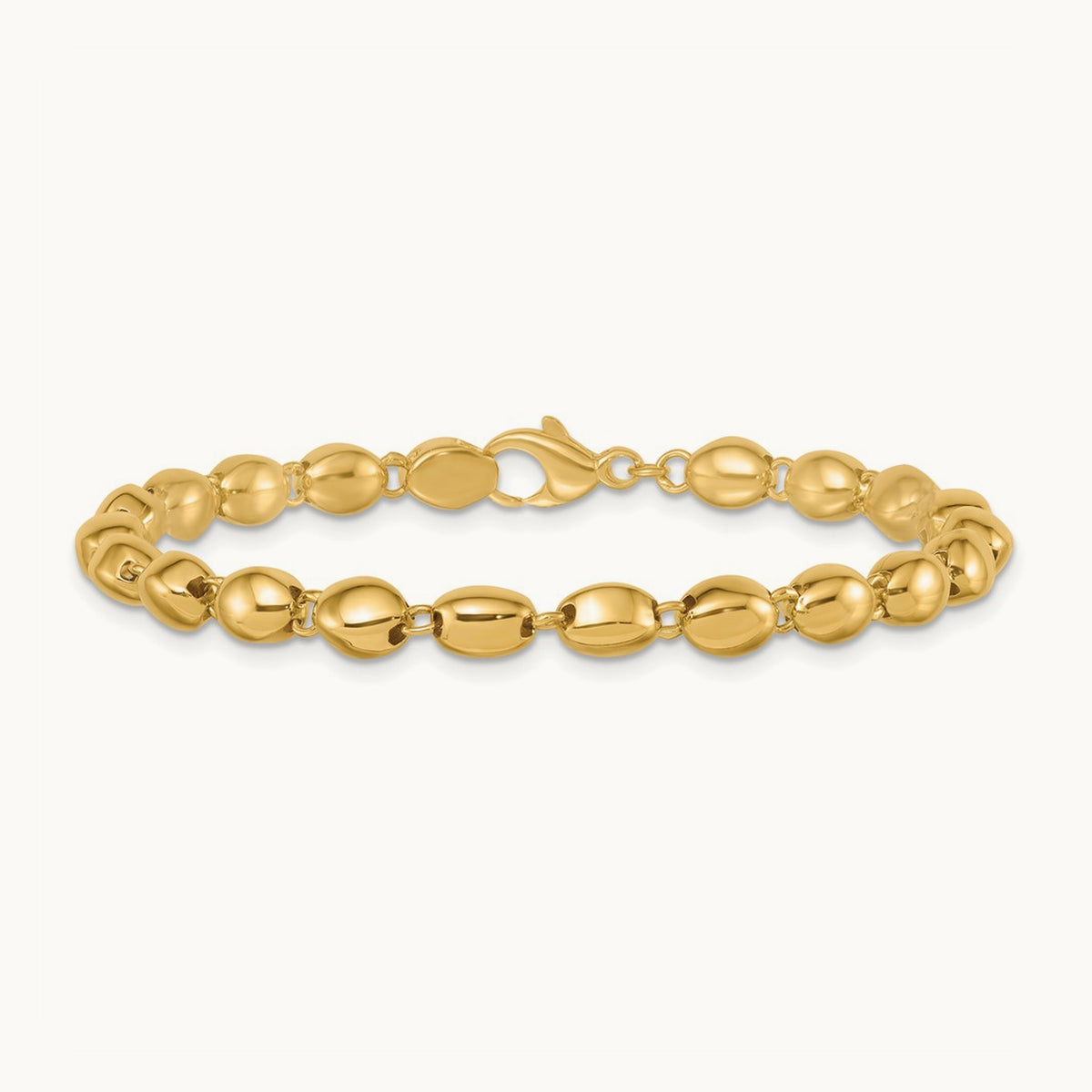Polished Fancy Beaded Link Bracelet, 5.25mm, 14K
