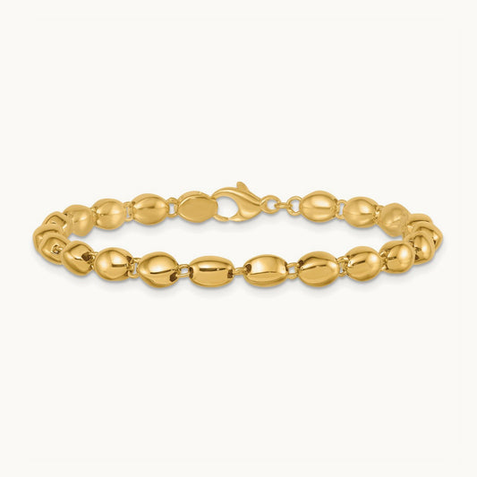 Polished Fancy Beaded Link Bracelet, 5.25mm, 14K