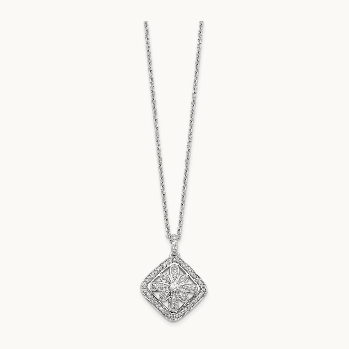 Diamond Vintage 18 inch Necklace, 14K White Gold