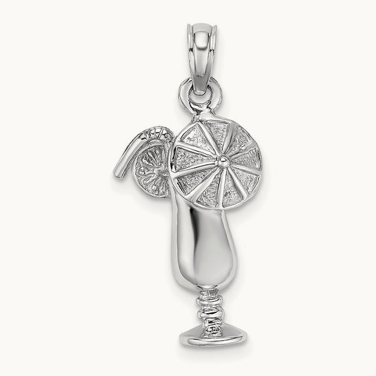 Polished Tropical Drink Charm, 14K White Gold