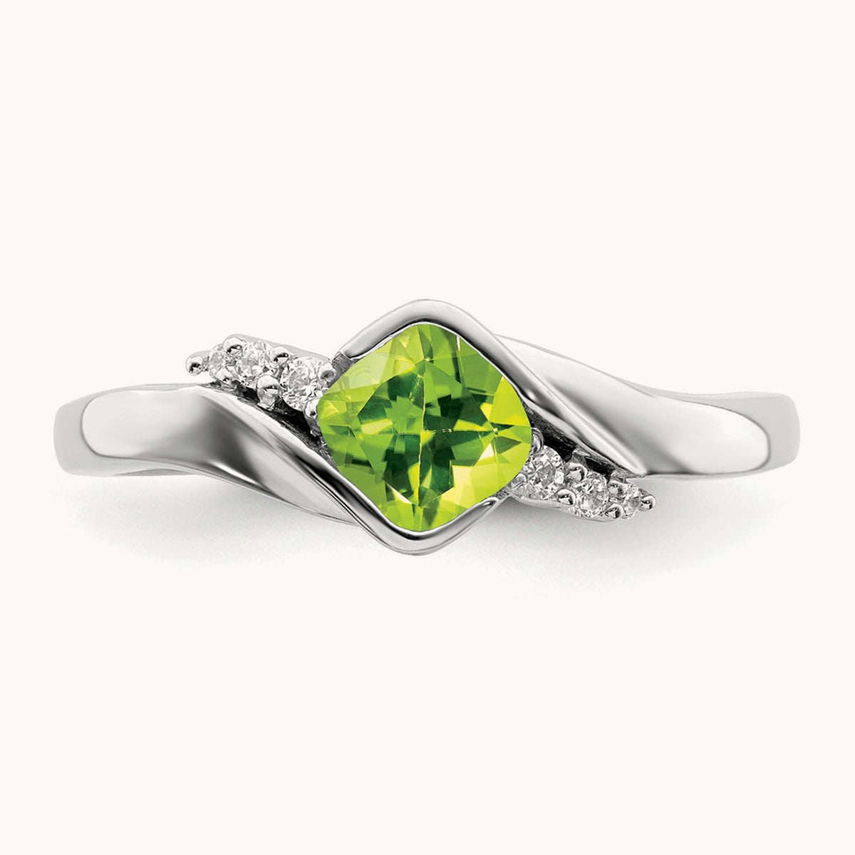 Peridot and Diamond Ring, 0.06 ct tw, 14K Gold — 14K White Gold