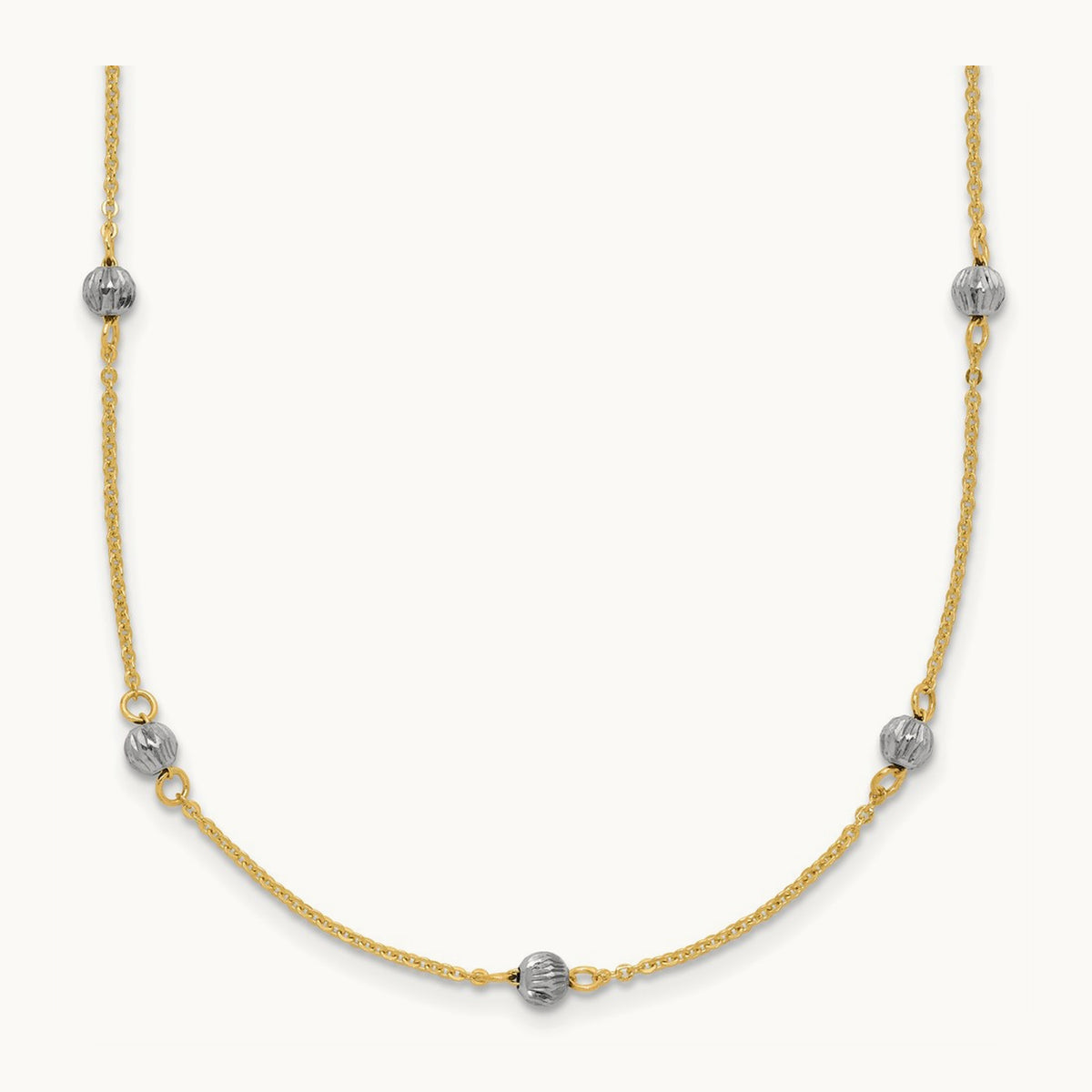 D/C Beads w/ 2in Ext Necklace, 14K Two-tone