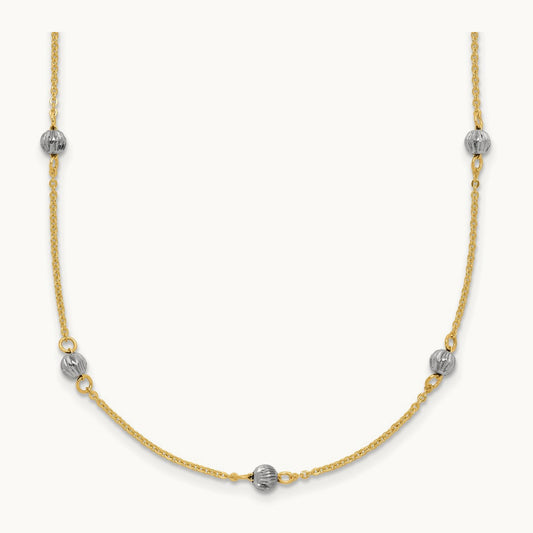 D/C Beads w/ 2in Ext Necklace, 14K Two-tone