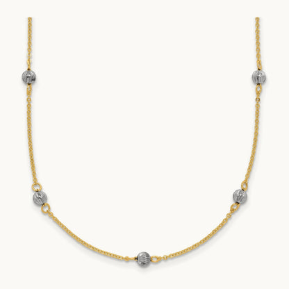 D/C Beads w/ 2in Ext Necklace, 14K Two-tone