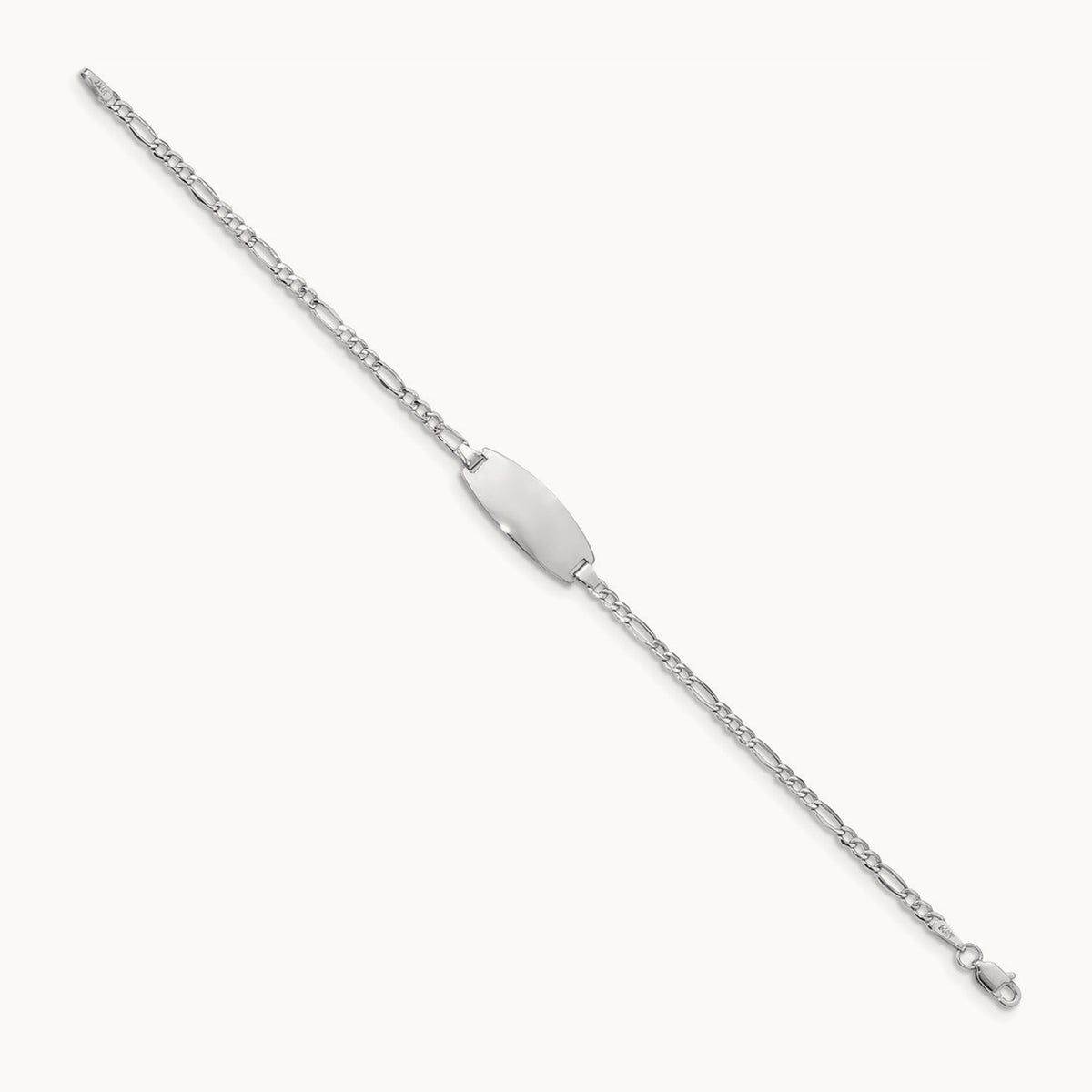 Semi-Solid Oval Figaro ID Bracelet — 14K White Gold