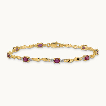 Diamond and Oval Ruby Bracelet, 14K
