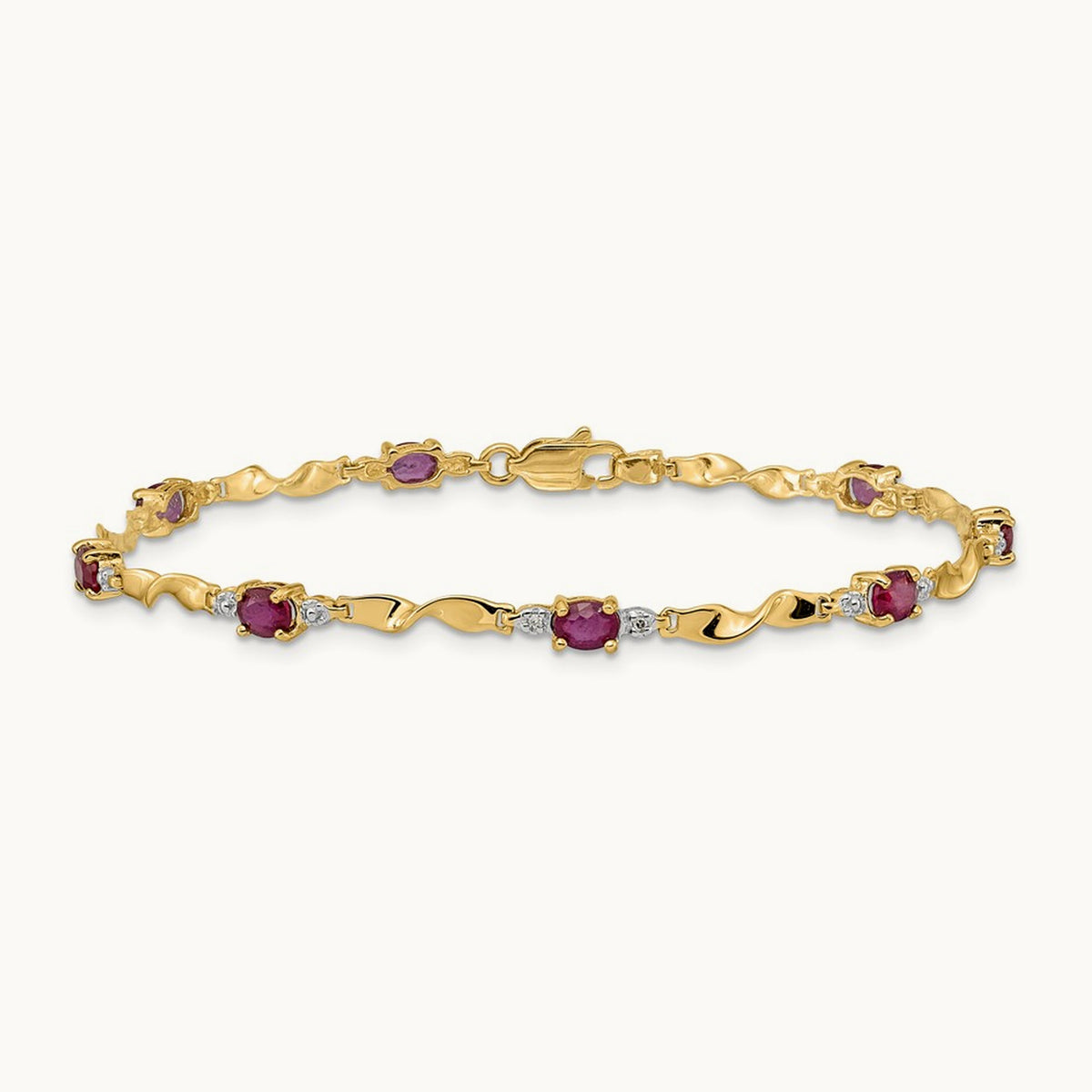 Diamond and Oval Ruby Bracelet, 14K
