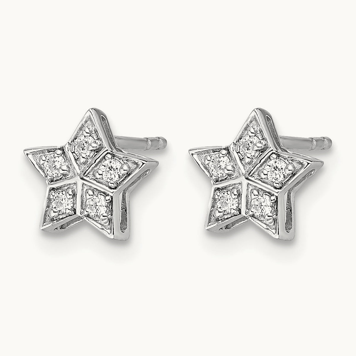 Diamond Star Post Earrings — 14K White Gold, 7.5mm