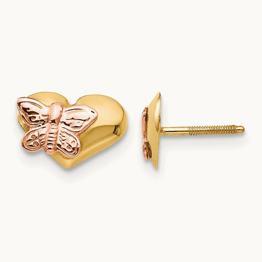Madi K Polished & Rhodium Butterfly Heart Screwback Earrings, 14K