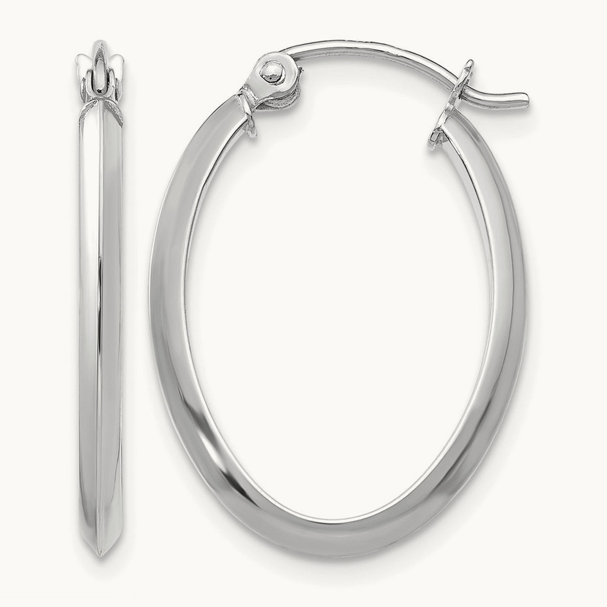 Polished Oval Tube Hoop Earrings — 14K White Gold, 17mm