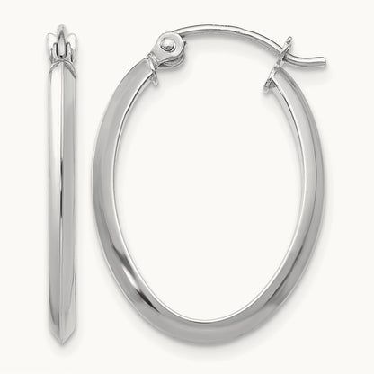 Polished Oval Tube Hoop Earrings — 14K White Gold, 17mm