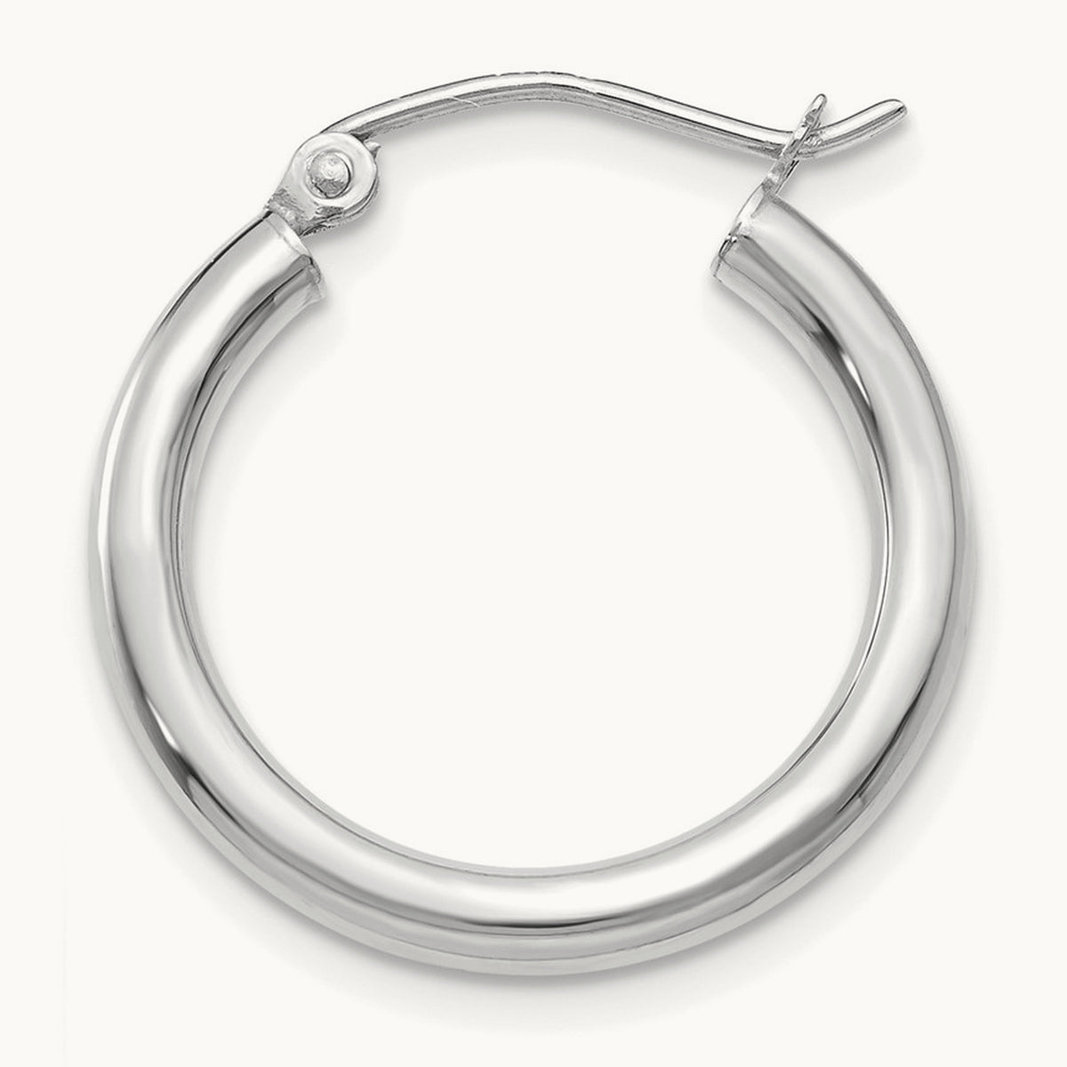 Single 14K White Gold Polished Lightweight Tube Hoop Earring, 2.5mm