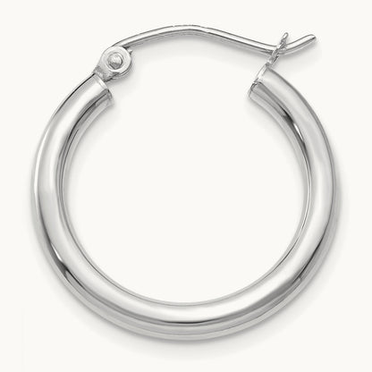 Single 14K White Gold Polished Lightweight Tube Hoop Earring, 2.5mm