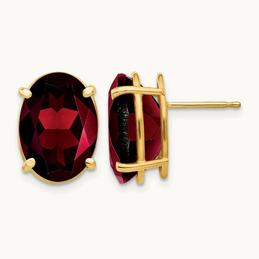 14x10mm Oval Garnet Earrings, 14K