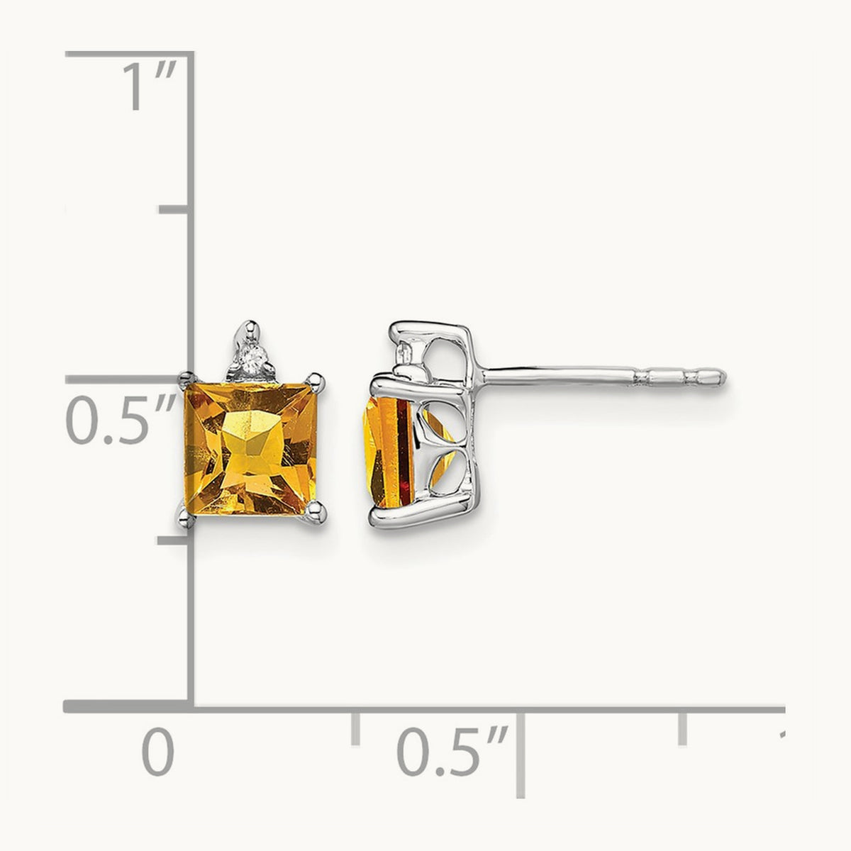 Princess Citrine and Diamond Earrings, 14K White Gold