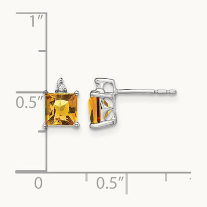 Princess Citrine and Diamond Earrings, 14K White Gold