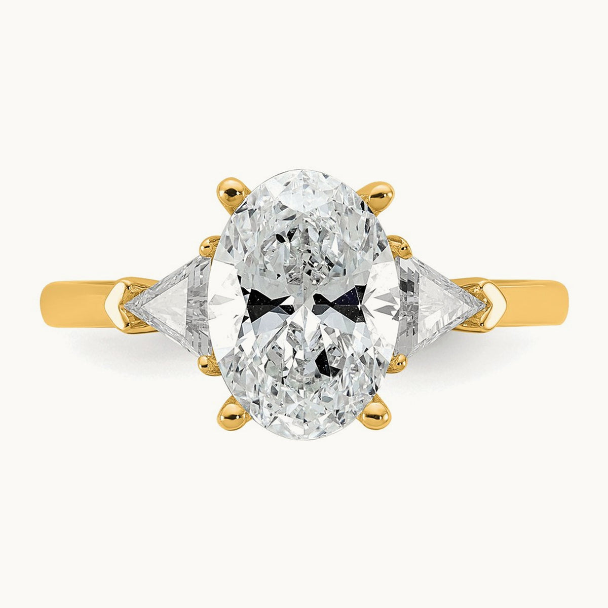 Oval & Trillion 3 Stone Engagement Ring, 1.50-4.00 ct tw Lab-Grown Diamond — 2 1/2 ct, 14K Yellow Gold