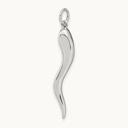 Solid Polished 3-D Large Italian Horn Charm, 14K White Gold