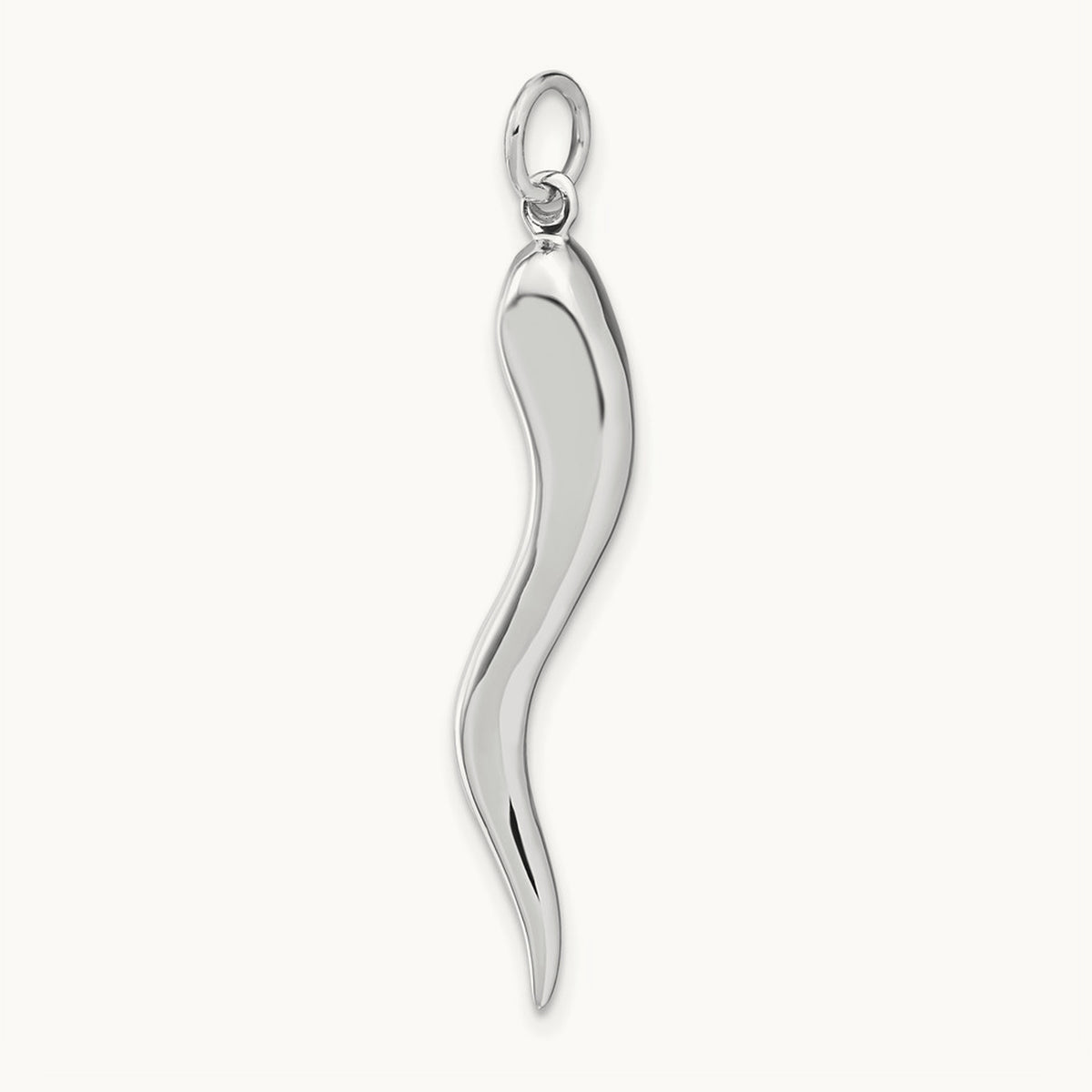 Solid Polished 3-D Large Italian Horn Charm, 14K White Gold