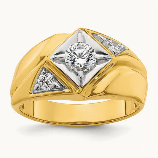 With RH Polished/Satin Men's Ring, 0.75 ct tw Lab-Grown Diamond