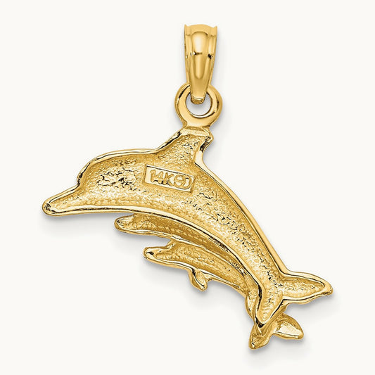 Dolphin w/ 2 Baby Dolphins Charm, 14K
