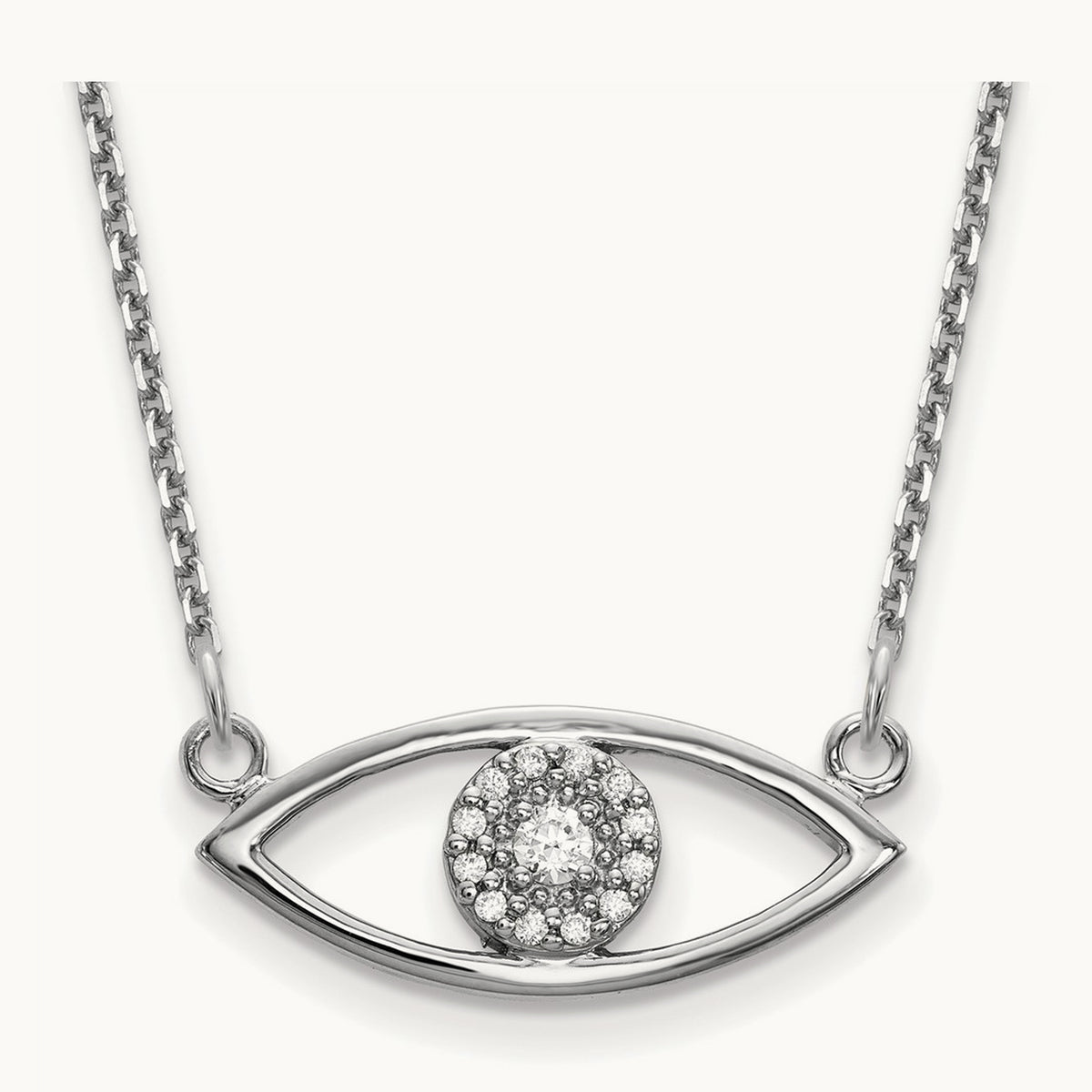 Small Necklace Diamond Evil Eye, 14K White Gold