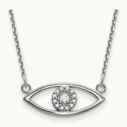 Small Necklace Diamond Evil Eye, 14K White Gold