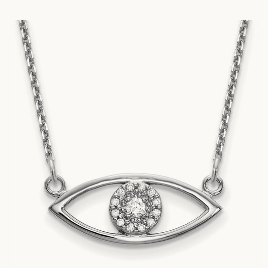 Small Necklace Diamond Evil Eye, 14K White Gold