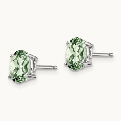 7x5 Oval Green Quartz Earrings, 14K White Gold