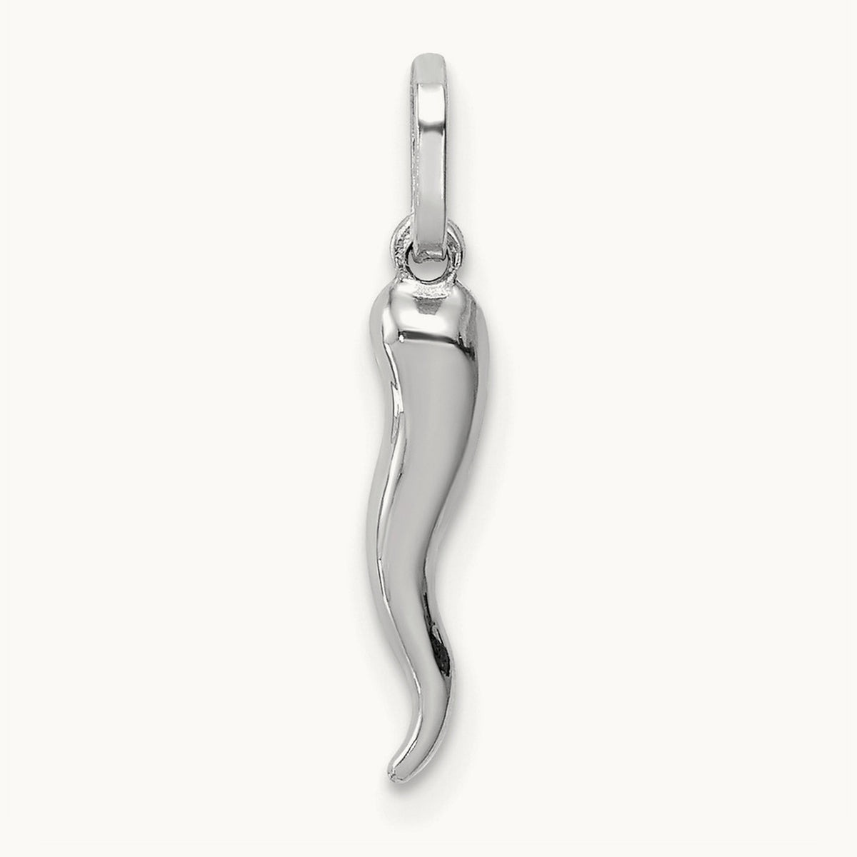 3D Italian Horn Charm — 14K White Gold, 20mm