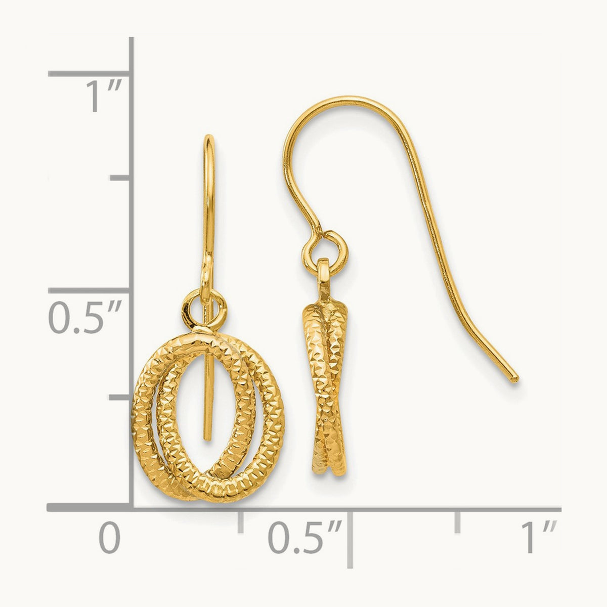 Textured Fancy Dangle Earrings — 14K Yellow Gold