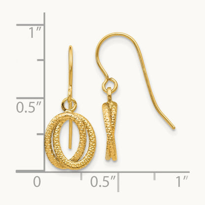 Textured Fancy Dangle Earrings — 14K Yellow Gold