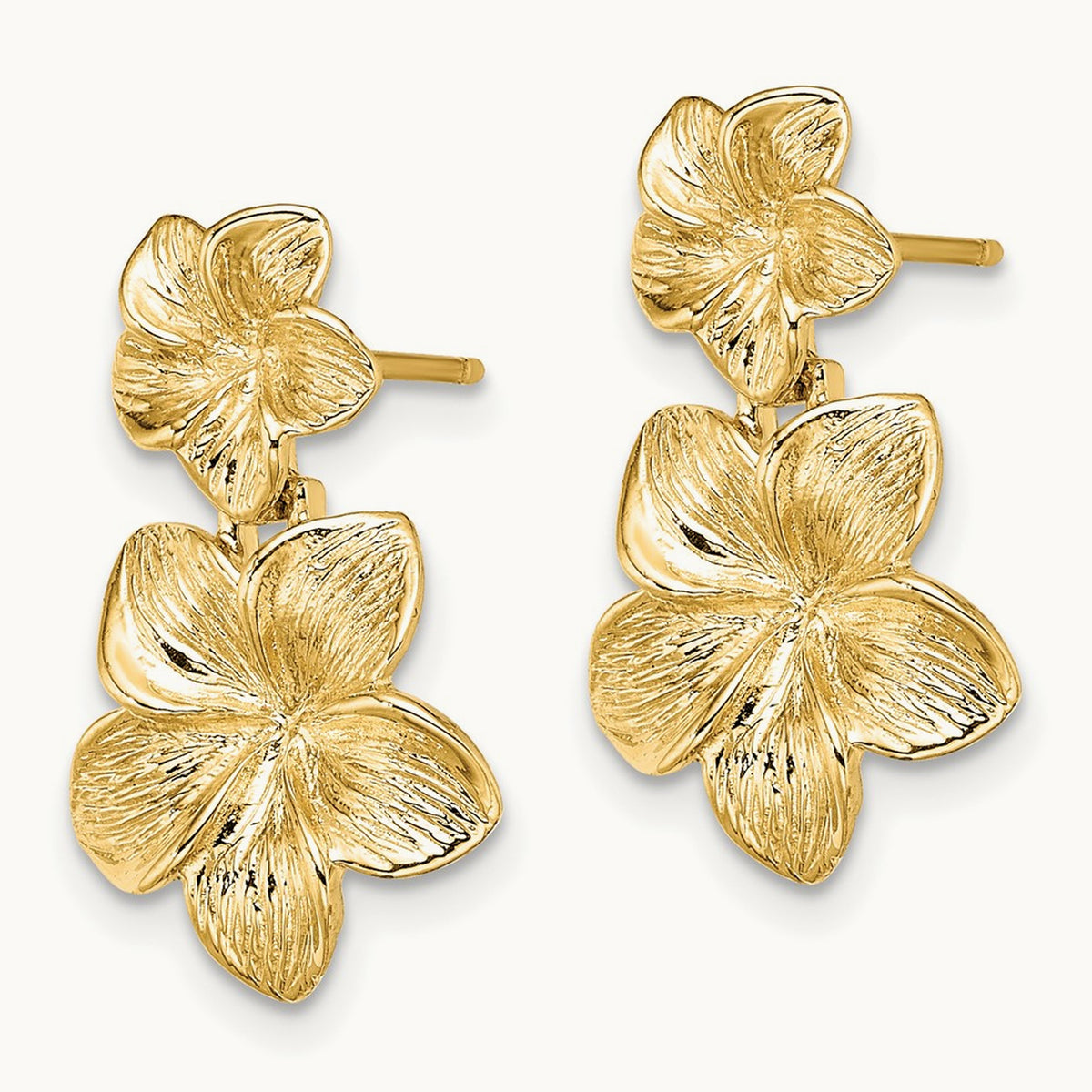 Double Plumeria Flower Post Dangle Earrings — 20mm