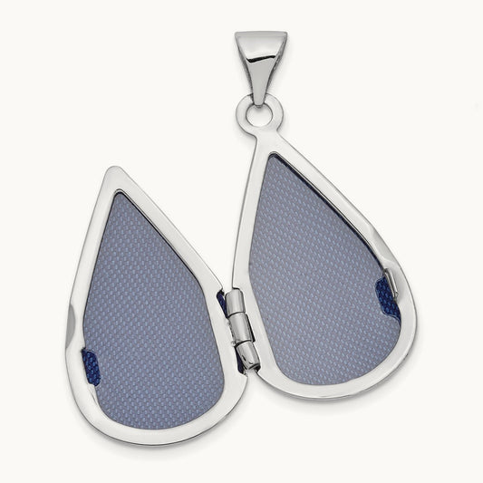Tear Drop Diamond Locket, 21mm, 14K White Gold